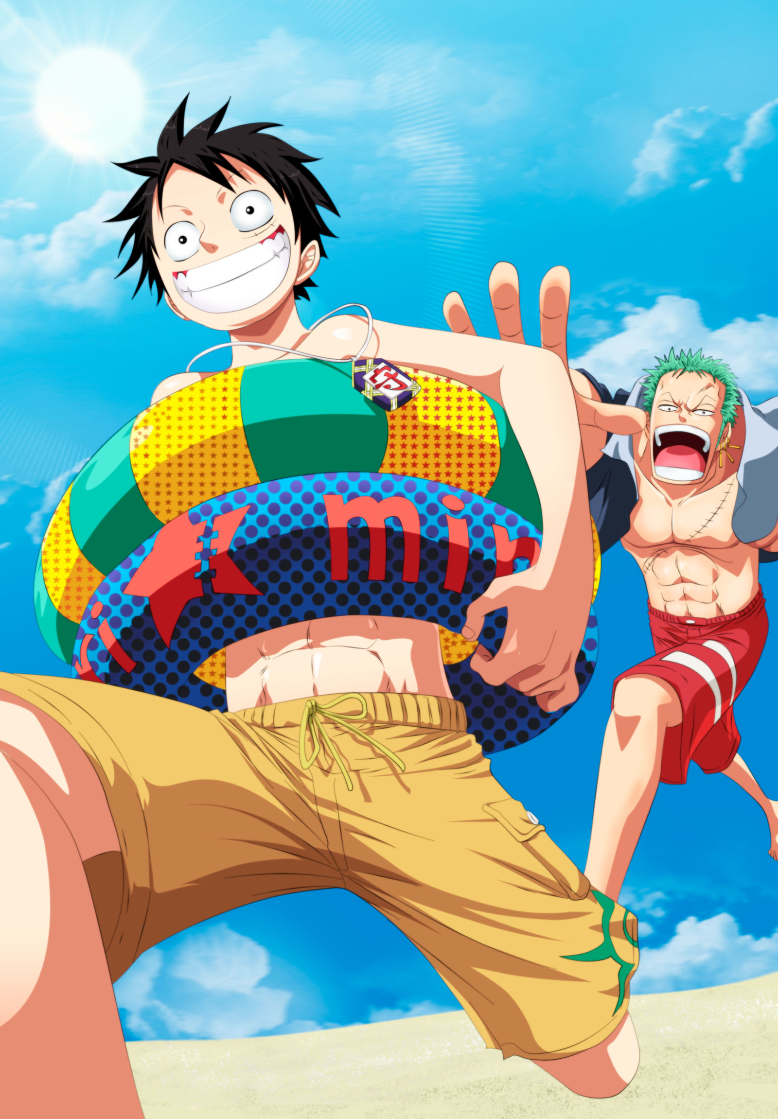 One Piece: Luffy and Zoro en la playa by eikens on DeviantArt