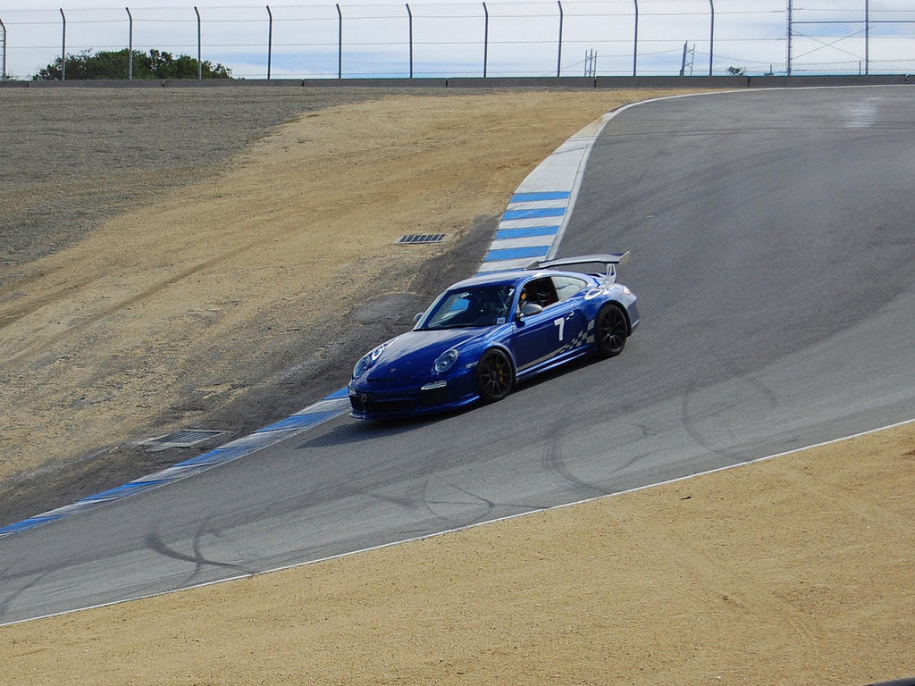 blue Porsche GT3RS Laguna Seca