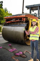 Steamroller meets jogger. Jogger loses decidedly 