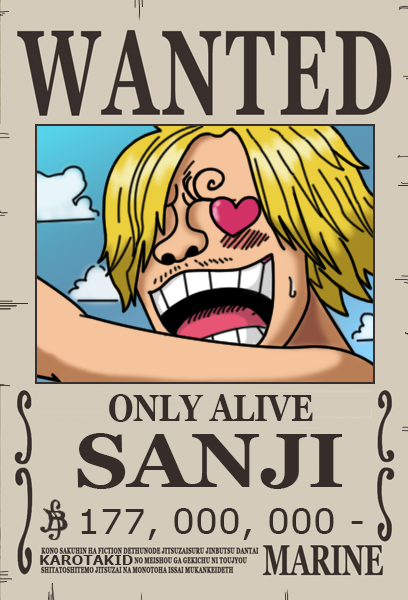 Sanji Dressrosa Wanted Poster / 177.000.000 Berry