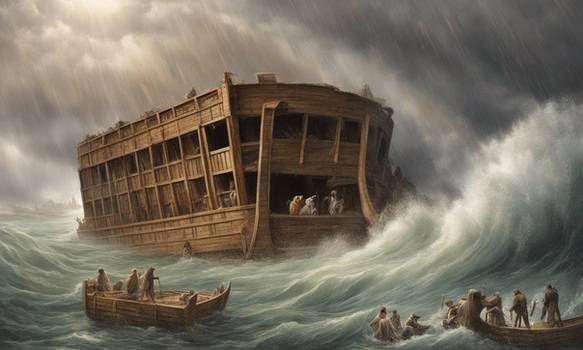 DreamUp Creation: Noahs Ark in a flood.