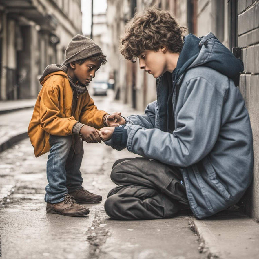 DreamUp Creation: A kind teenager helping poor boy by FrostyThriller07 ...