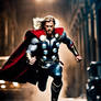 Thor running to save someone in danger.