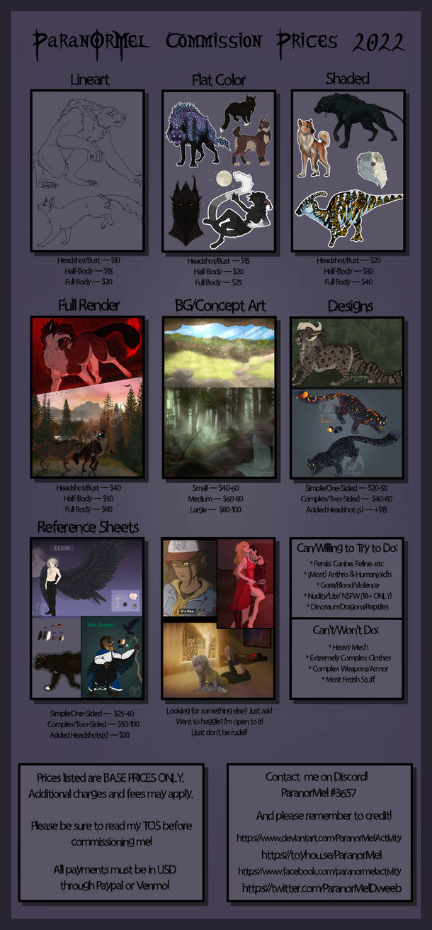 ParanorMel Commission Price Sheet 2022