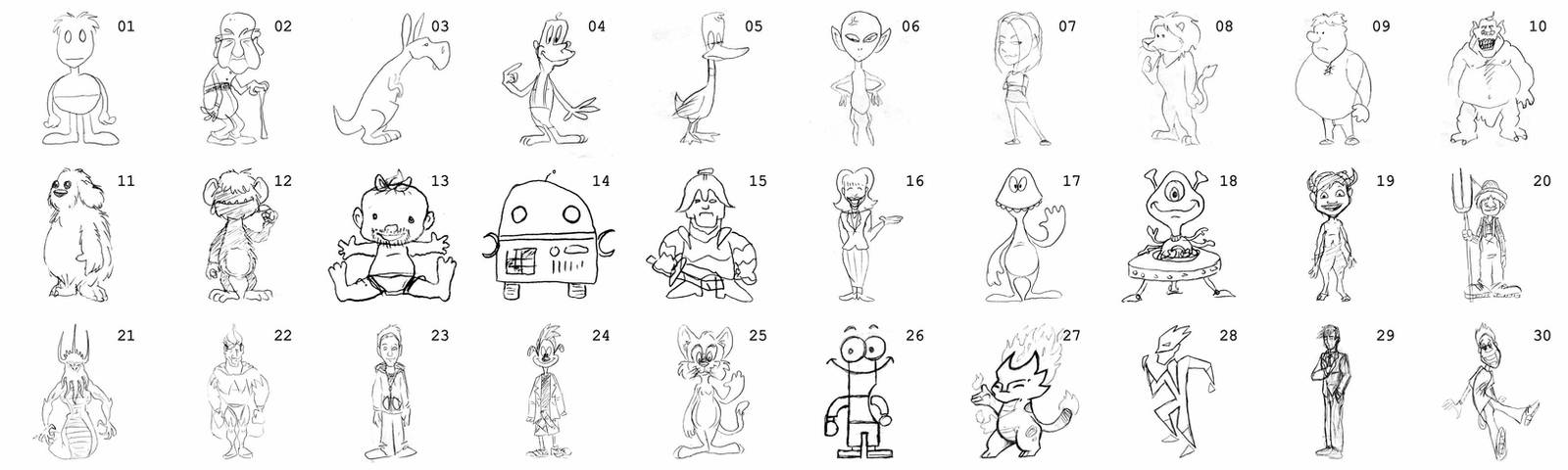 30 Characters - First Sketches by jaleho