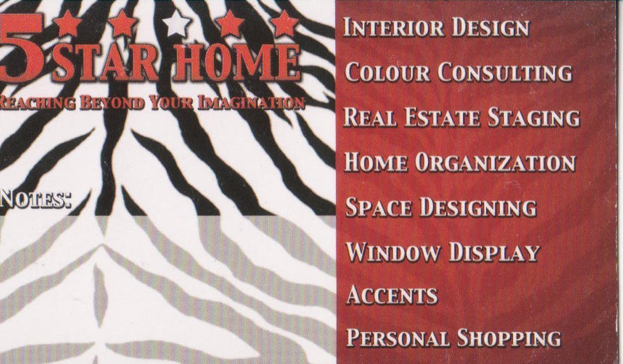 5 star homes card. back