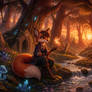 Wandering Fox Girl in Forest