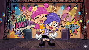 Puffy AmiYumi Piggyback Are Peace Sign In Stage!