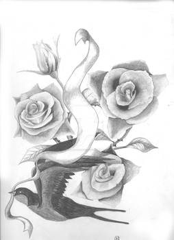 three roses and swallow