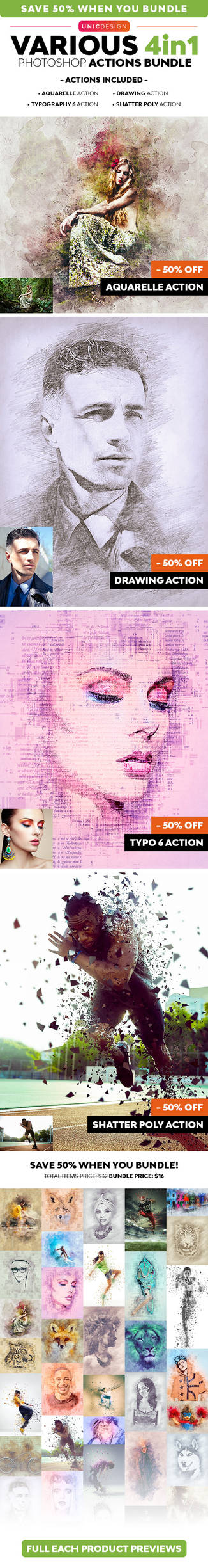 Various 4in1 Photoshop Actions Bundle