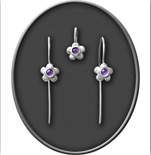 Silver amethyst jewelry earrings and pendant set