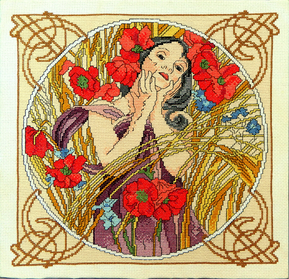 Summer - Art Nouveau hand embroidered painting