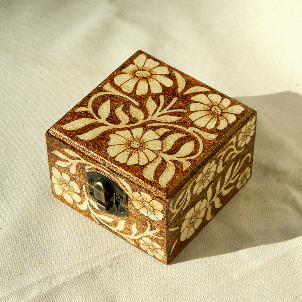 Beautiful wooden floral Art Nouveau pyrography box