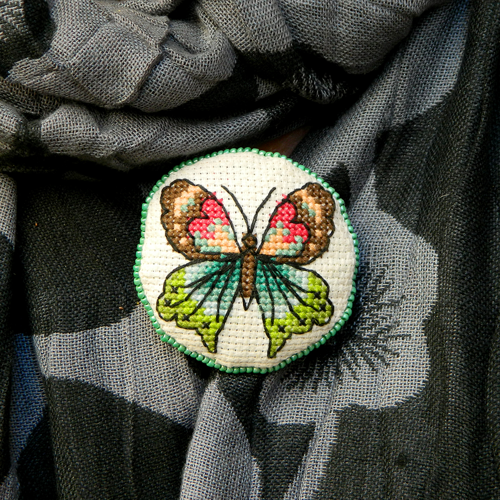 Cross stitch Butterfly beautiful fabric brooch