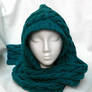 Cable knit womens hood hat scarf peacock feather