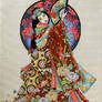 Elegant Japanese girl completed cross stitch