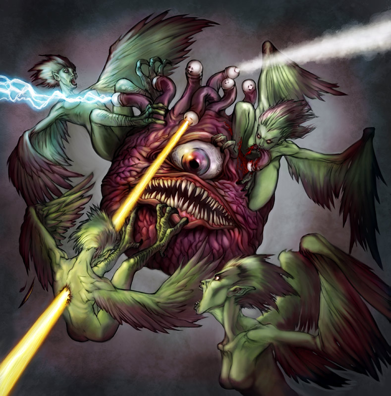 Image result for d&d beholder fighting mind flayer