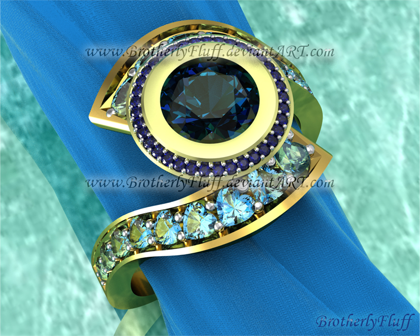 3D Ocean blue bypass ring