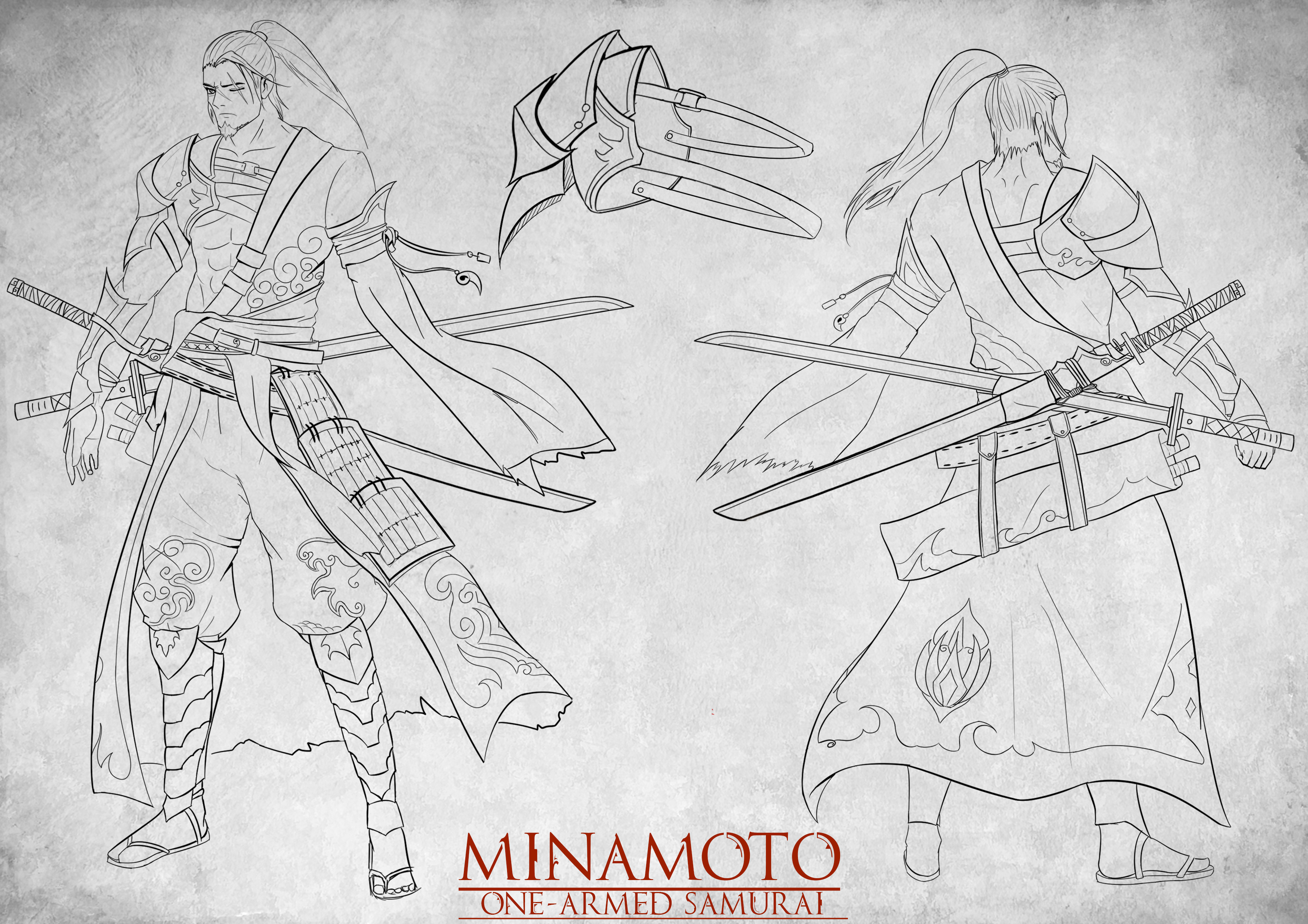 Line Art Character Design- One Armed Samurai by AhYou on DeviantArt