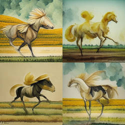 Palomino horse galloping through field water color