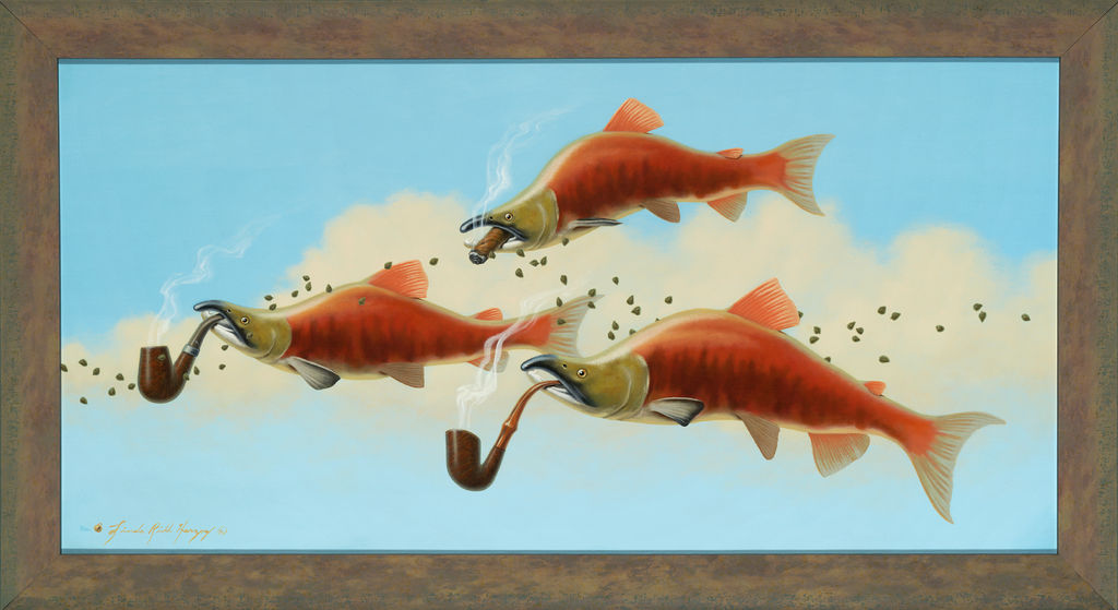 Smoking Salmon With Capers - 15 x 30  oil on canva