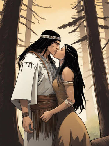 Native American Indian Couple kisses