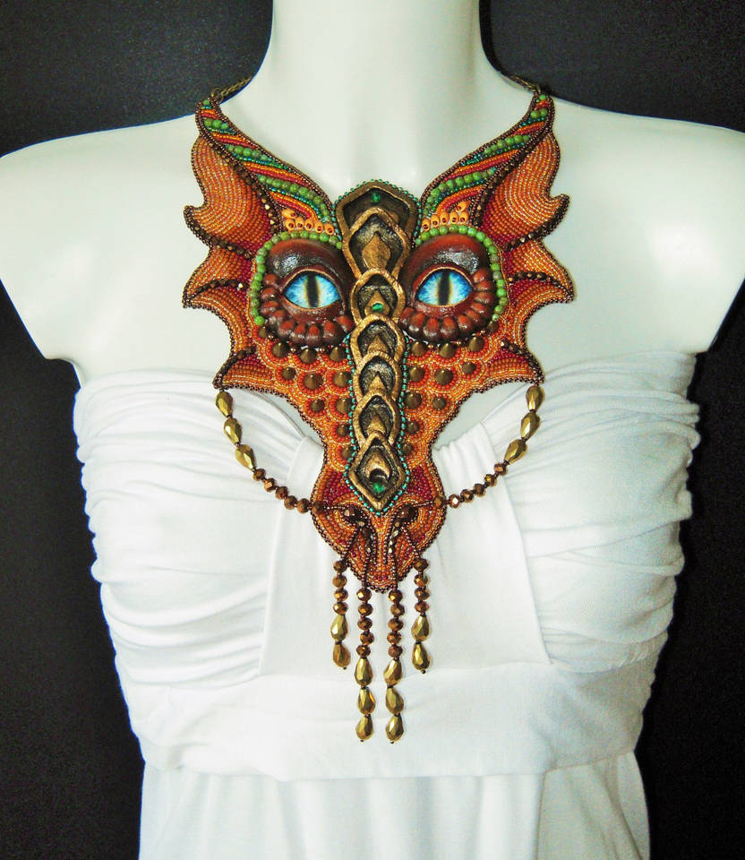 Bead embroidered dragon necklace / wall hanging