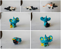 Salandit and Shinx clay crafts