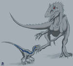 Blue vs Indominus rex by MightyRaptor