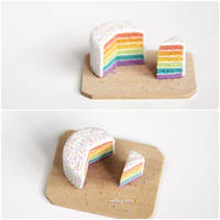 A tiny rainbow cake.