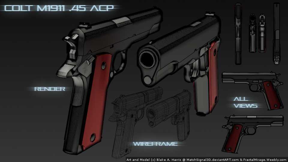 Colt M1911 .45 ACP (Multi-view Comic Render)