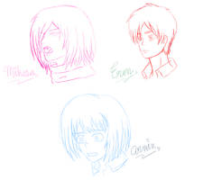Mikasa,Eren and Armin Anime sketch Version By me
