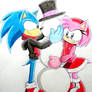 Sonic and Amy making a snowman
