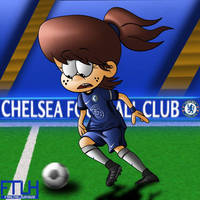 Lynn Loud playing to Chelsea FC.