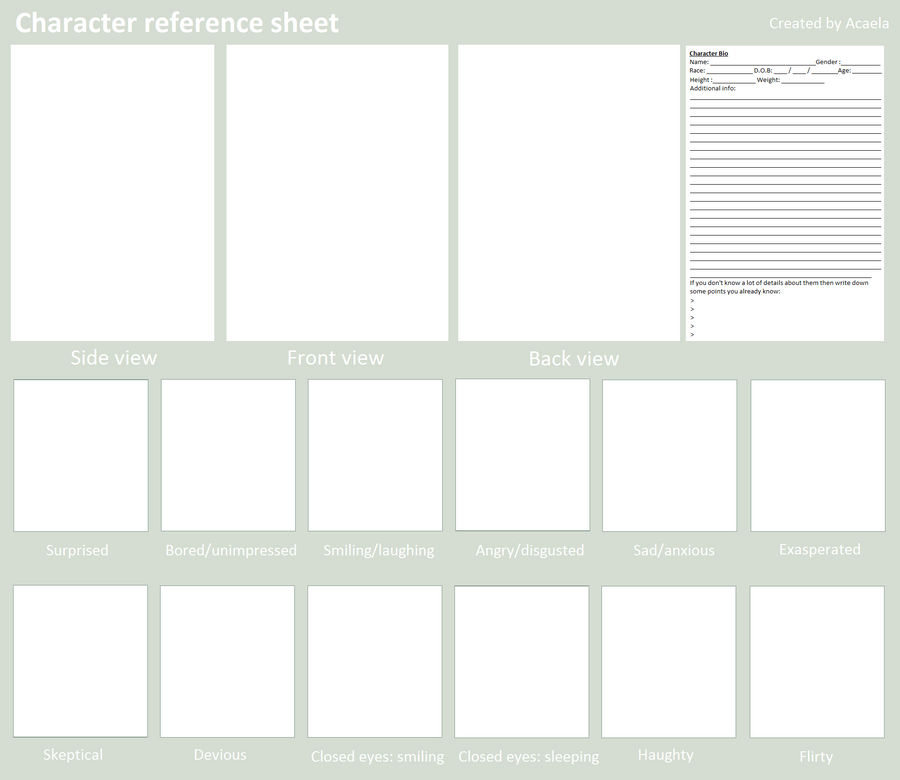 Character reference sheet by Acaela on DeviantArt