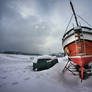 Old boat in winter