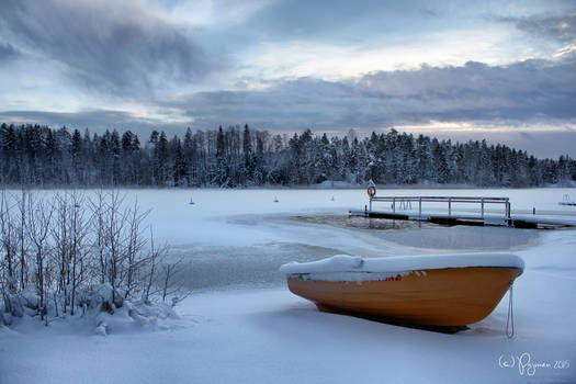 A rowboat in snow