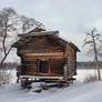 Old shed in winter