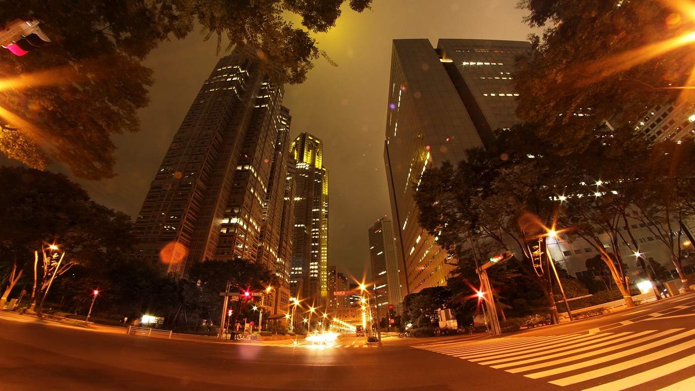 Skyscrapers at night by Pajunen