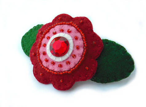 Red rhinestone flower barrette