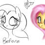 Lineless Fluttershy: Before and After