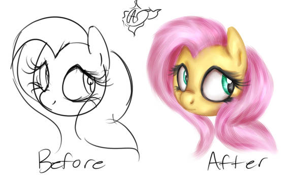 Lineless Fluttershy: Before and After