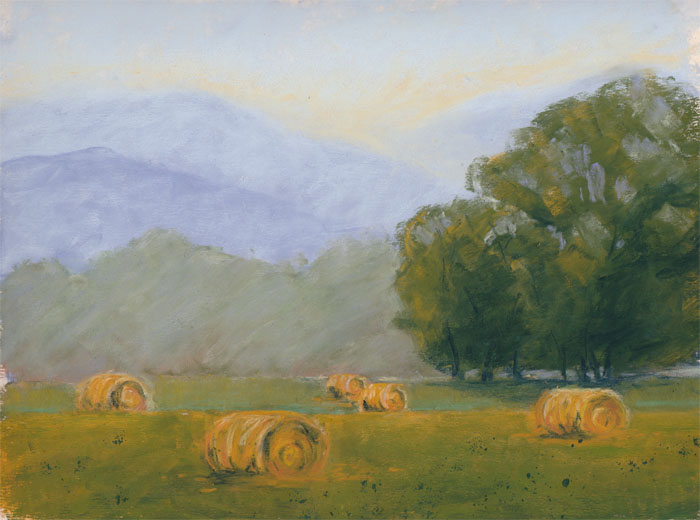Round Bales Pastel Landscape Painting