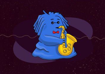 Alien playing jazz instrument.