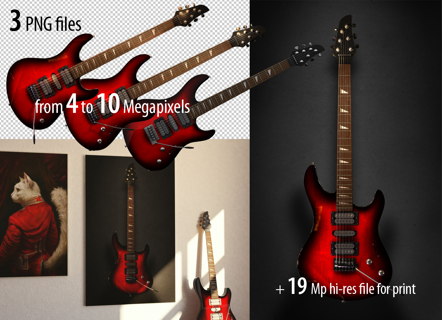 3 hi-resolution PNG Images of Electric Guitar by EldarZakirov