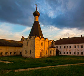 Church of monastery in sunset light