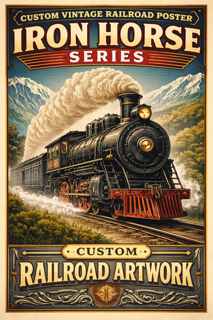 Custom Vintage Railroad Poster - Iron Horse Series
