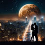 Supermoon Rising Over A Bustling Lighted Futurist