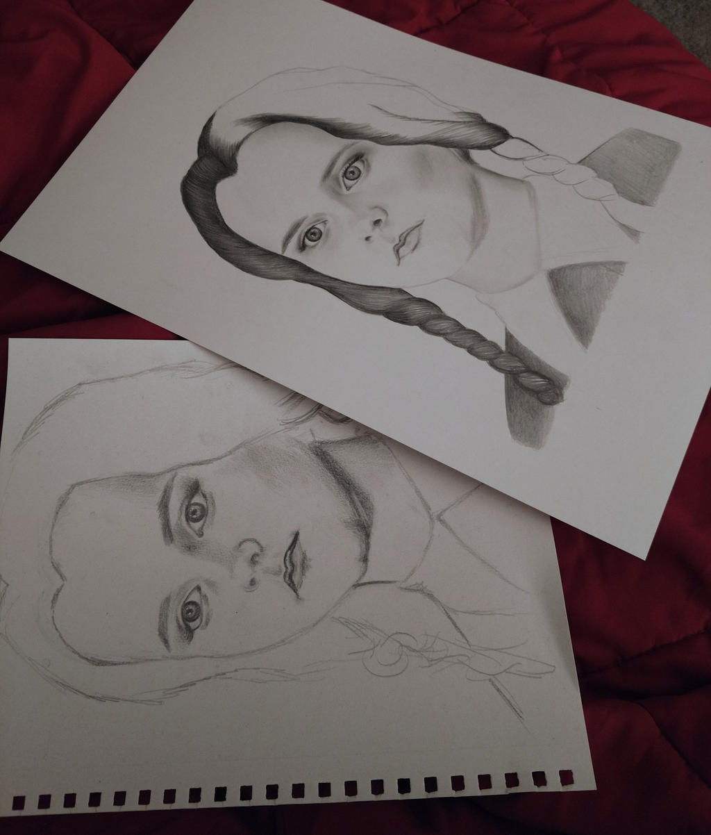 Wednesday Addams Sketch VS Drawing by AndyVRenditions
