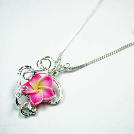 Wire Wrap Clay Flower Pendant